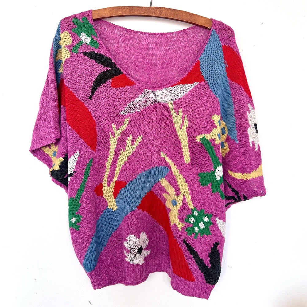 vintage 80s abstract geometric batwing knit shirt